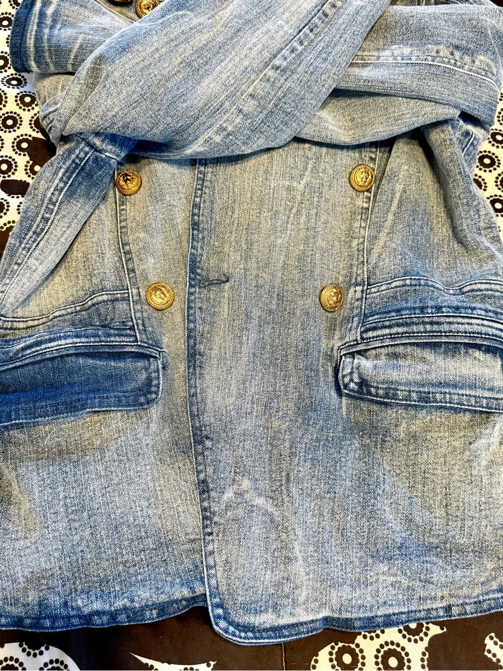 Adam & Amber Denim Blazer Jean Jacket Gold Buttons Double Breasted Size Small - Picture 6 of 11